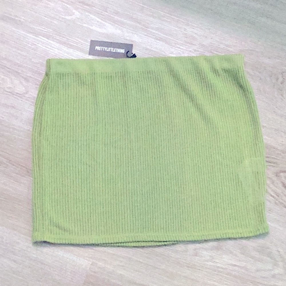 PrettyLittleThing Green Ribbed Mini Skirt Beach Coverup